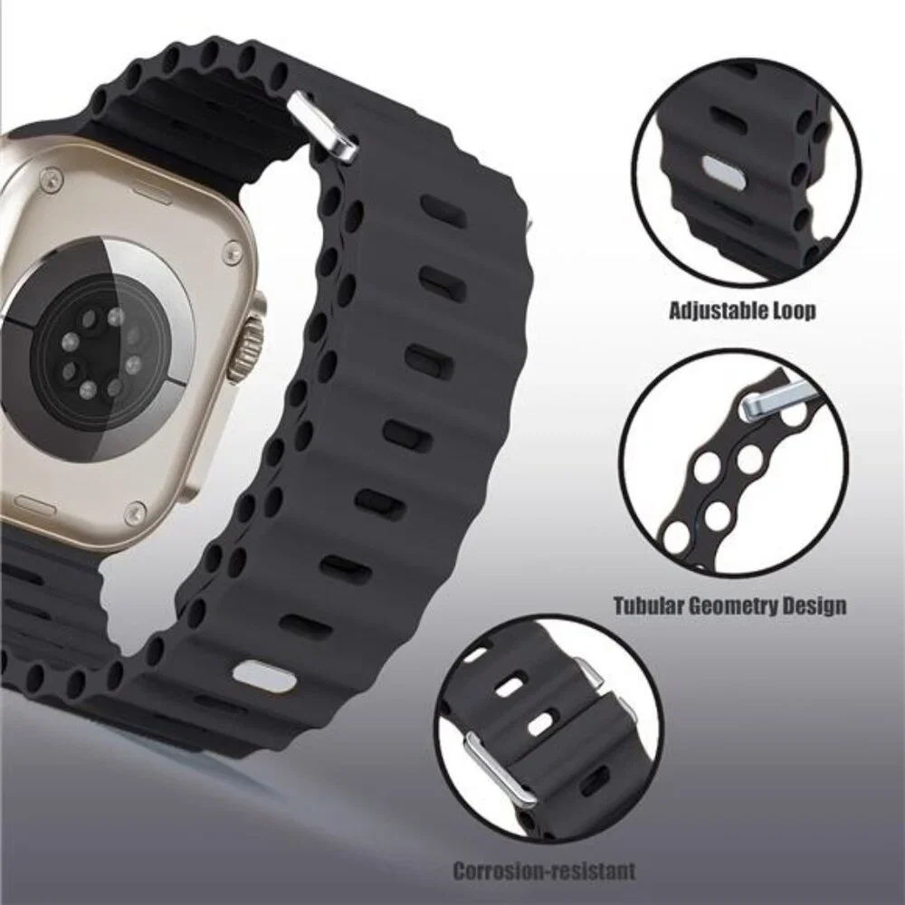 Sport Soft Silicone Compatible with Apple Watch Ocean Band Wristband Ultra 9 8 7